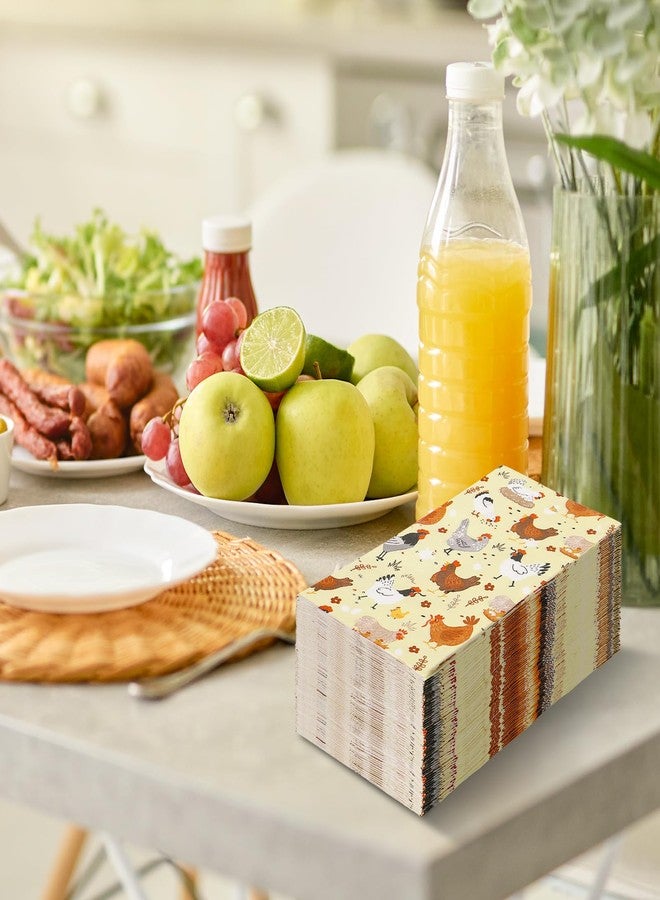 JarThenaAMCS مناديل جارثينا إيه إم سي إس، 100 قطعة، بتصميم دجاج، مناديل ورقية صفراء للاستخدام مرة واحدة، مناديل مزخرفة للعشاء، مناسبة لحفلات المنزل الريفي، وديكور الطاولة. - Image 4